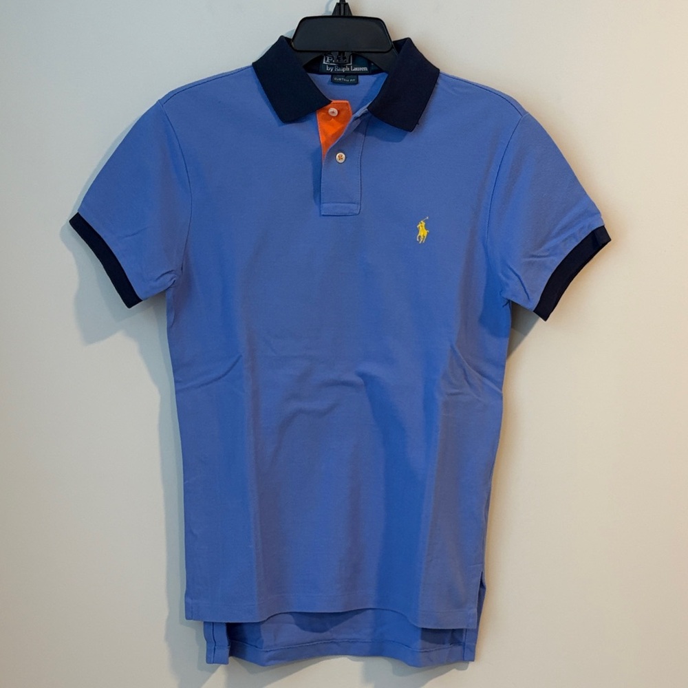 Ralph Lauren Blue Polo with Orange Detail - Custom Fit Small